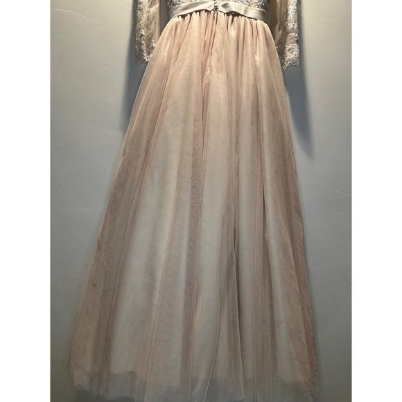 Ivory Hand embroidered sequins A-line V-neck Puffy Long Tulle wedding dress Sz 6 - Picture 5 of 14